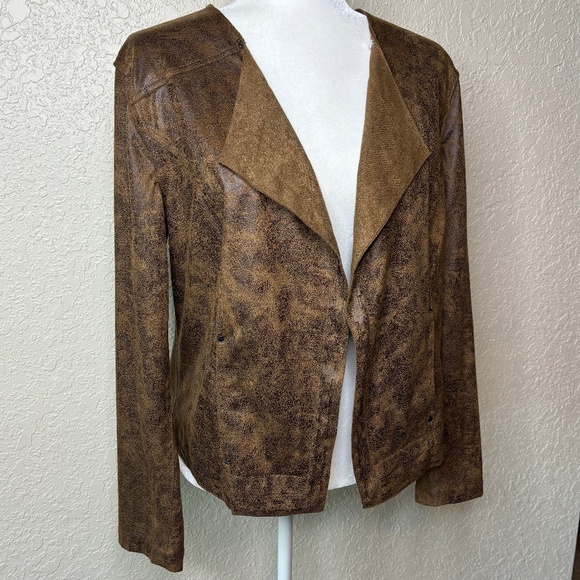 Lysse Austin Brown Faux Suede Open Front Moto Style Jacket Women's Size … - Picture 4 of 14